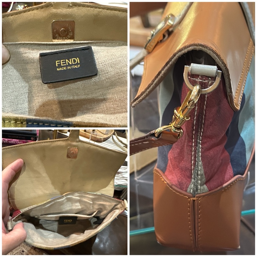 Fendi Multicolor Striped Canvas and Tan Leather Shoulder Bag - Picture 8 of 16